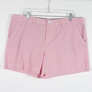 GH Bass Co Womens Shorts Size 14 100% Cotton Mid Rise Dark Pink White Stripe
